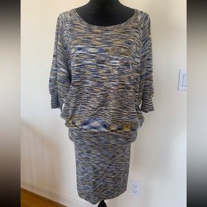 BCBG MAXAZRIA Womens Draped Kimono Sleeve Navy Combo Fitted Bottom Dress Size S